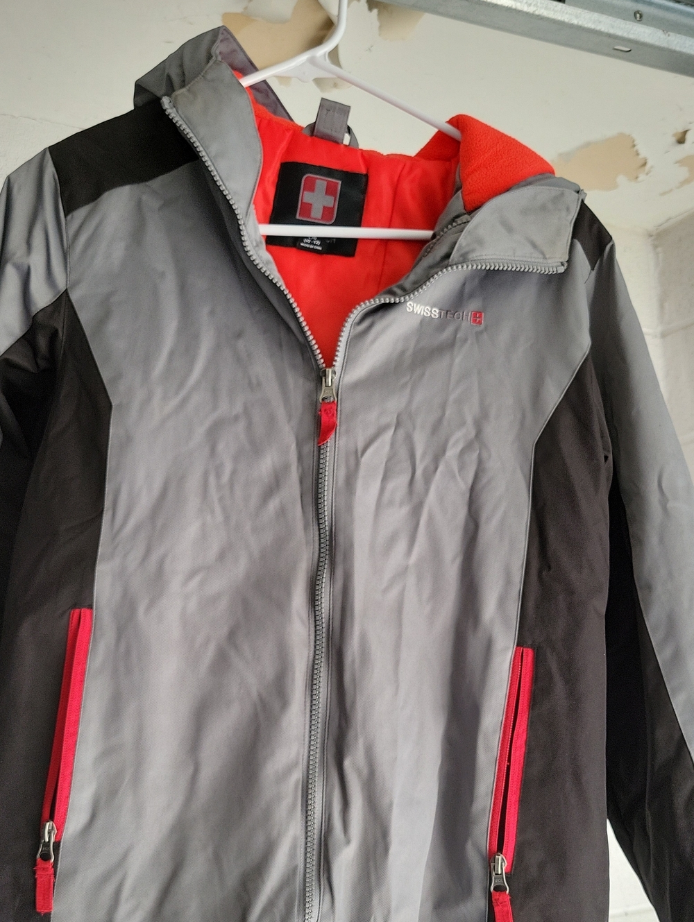 Swiss Tech Gray and Red BOY’s 10/12 Raincoat with Hood
